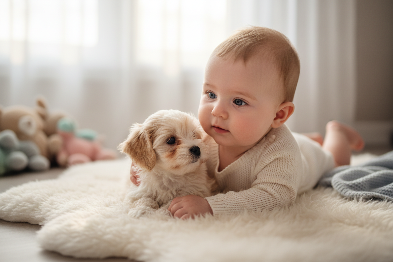baby girl with tiny dog